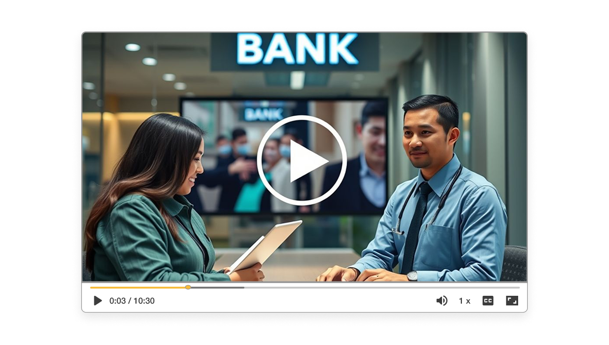 Banking video creator helping explain financial services with clear, personal, on-demand video content.